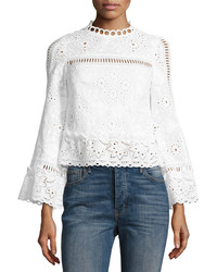 Nanette Lepore The Eyes Have It Cropped Poplin Eyelet Top White