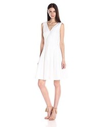 Anne Klein Cotton Eyelet Striped Vneck Fit And Flare Dress