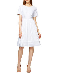 Kay Unger Geo Eyelet Pleated A Line Dress