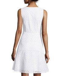 Neiman Marcus Sleeveless Eyelet Fit And Flare Dress White