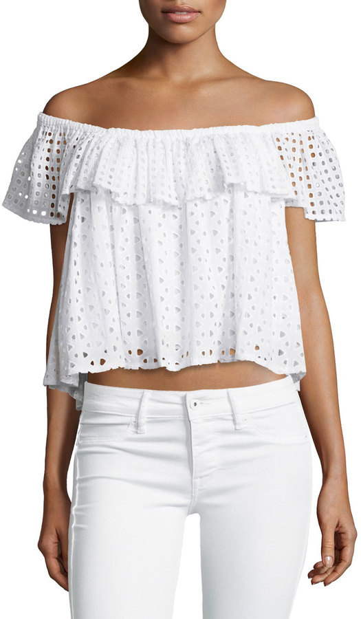 white eyelet off the shoulder blouse