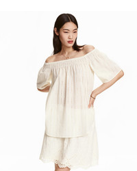 H&M Off The Shoulder Blouse Natural White Ladies