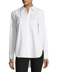 Elie Tahari Alina Long Sleeve Button Front Blouse W Pearlescent Trim
