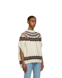 Stefan Cooke Off White And Brown Wool Slashed Sweater