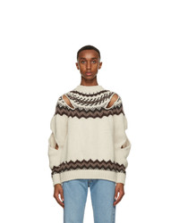 Stefan Cooke Off White And Brown Wool Slashed Sweater
