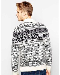 Selected Wool Mix Sweater With All Over Geo Fair Isle Jacquard