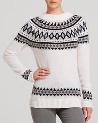Aqua Sweater Fair Isle Zip Shoulder Cashmere