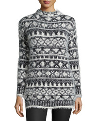 1 STATE 1state Mock Neck Fair Isle Sweater Off White
