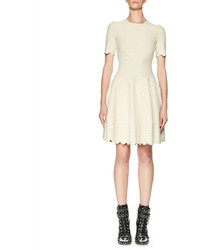 Alexander McQueen Jacquard Short Sleeve Fit Flare Dress