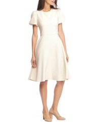 Gal Meets Glam Collection Krista Puff Sleeve Crepe Fit Flare Dress