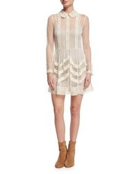 RED Valentino Long Sleeve Point Desprit Fit And Flare Dress