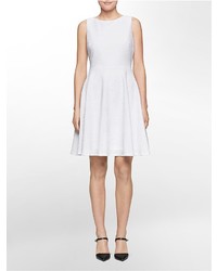 Calvin Klein Open Back Textured Sleeveless Fit Flare Dress