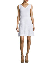 M Missoni Sleeveless Solid Zigzag Knit Fit  Flare Dress White