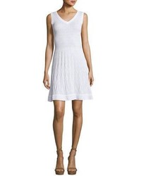 M Missoni Sleeveless Solid Zigzag Knit Fit  Flare Dress White