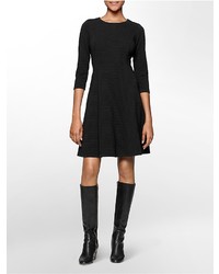 Calvin Klein Textured 34 Sleeve Fit Flare Dress