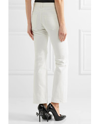 Saint Laurent Cropped High Rise Flared Jeans White