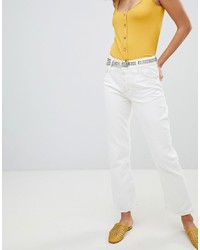 Mango Kick Flare Contrast Stitch Jeans In White
