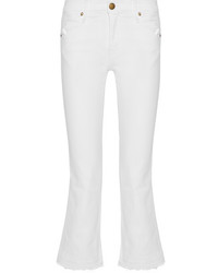 The Great The Nerd Cropped Frayed Low Rise Flared Jeans White