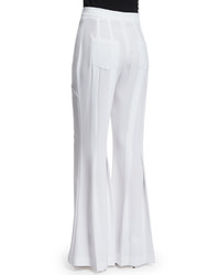 JONATHAN SIMKHAI Pleated High Waist Flare Trousers White