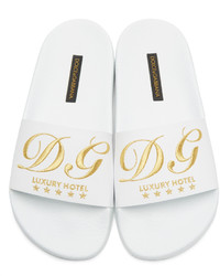 Dolce & Gabbana Dolce And Gabbana White Luxury Hotel Velvet Slide Sandals
