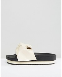 Sixty Seven Sixtyseven White Bow Slide Flat Sandals