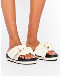 Sixty Seven Sixtyseven White Bow Slide Flat Sandals
