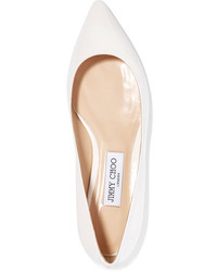 Jimmy Choo Romy Patent Leather Point Toe Flats Off White
