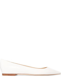 Jimmy Choo Romy Patent Leather Point Toe Flats Off White