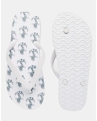Asos Flip Flops In White With Anchor Print