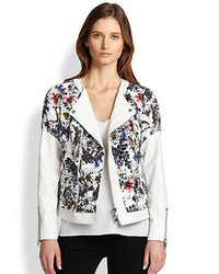 Rebecca Taylor Floral Print Overlay Leather Jacket