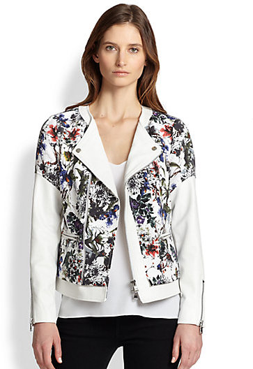 white floral leather jacket