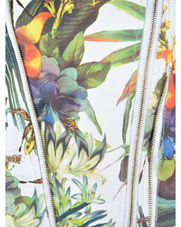 Choies Leaf And Floral Print Zipper Pu Jacket