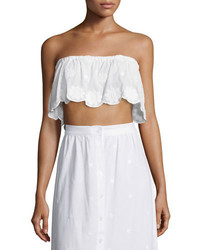 Miguelina Callie Floral Embroidered Bandeau Top Pure White