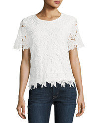 Chelsea & Theodore Floral Lace Crew Neck Top White