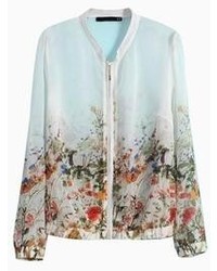 Choies White Floral Chiffon Bomber Jacket