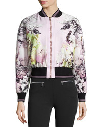 Roberto Cavalli Floral Print Zip Front Bomber Jacket Pinkwhite