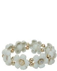 Daisy Flowers And Crystals Enamel And Gold Electroplated Stretch Bracelet White