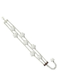 Zirconite Rhodium Plated Multi Strand Bracelet With Enameled Daisies White 7