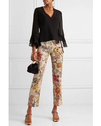 Etro Cropped Floral Brocade Straight Leg Pants