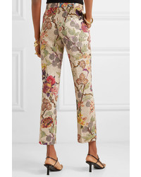 Etro Cropped Floral Brocade Straight Leg Pants