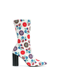White Floral Canvas Ankle Boots