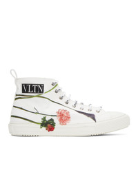 White Floral Canvas High Top Sneakers