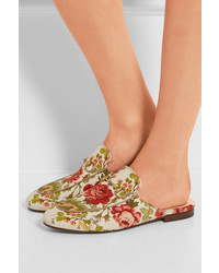 Gucci for NET-A-PORTE Princetown Horsebit Detailed Floral Print Canvas Slippers