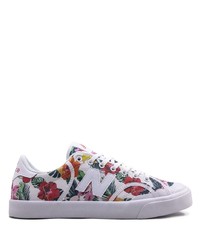 White Floral Canvas Low Top Sneakers