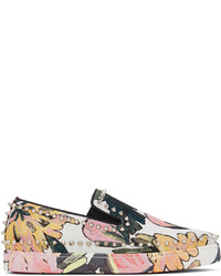 White Floral Canvas Slip-on Sneakers