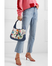 Gucci Jackie Hobo Medium Floral Print Canvas And Textured Leather Shoulder Bag