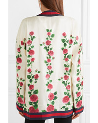 Gucci Med Floral Print Silk Satin Cardigan