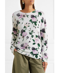 Equipment Sloane Floral Print Cashmere Sweater White