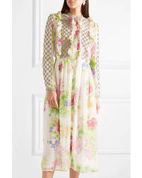 Dodo Bar Or Ruffled Crystal Embellished Floral Print Chiffon Midi Dress