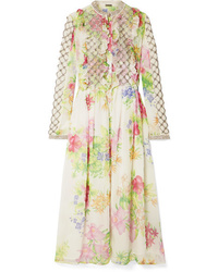 Dodo Bar Or Ruffled Crystal Embellished Floral Print Chiffon Midi Dress
